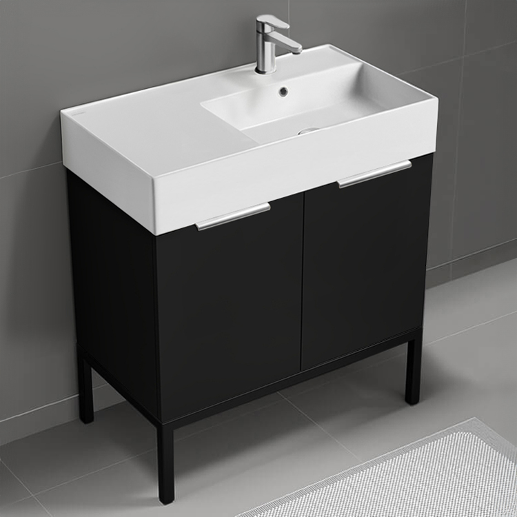 Bathroom Vanity Modern Black Bathroom Vanity, 32 Inch, Chrome Handles, Free Standing Nameeks DERIN618